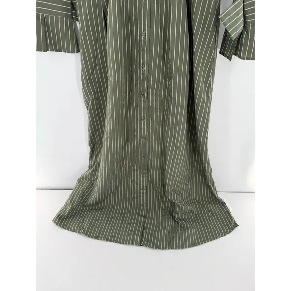 ASOS Shirt Dress Olive Green Pinstripe Maxi SZ 0 Safari Scandi Utility Military - Image 5