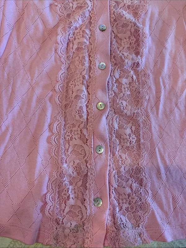 LoveShackFancy Natine Cardigan Pink Size Small Lace Trim Button Front - Image 3