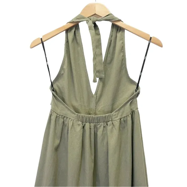 Lulus Feeling the Breeze Olive Green Buttoned Halter Backless Midi Dress Size XS - Image 6