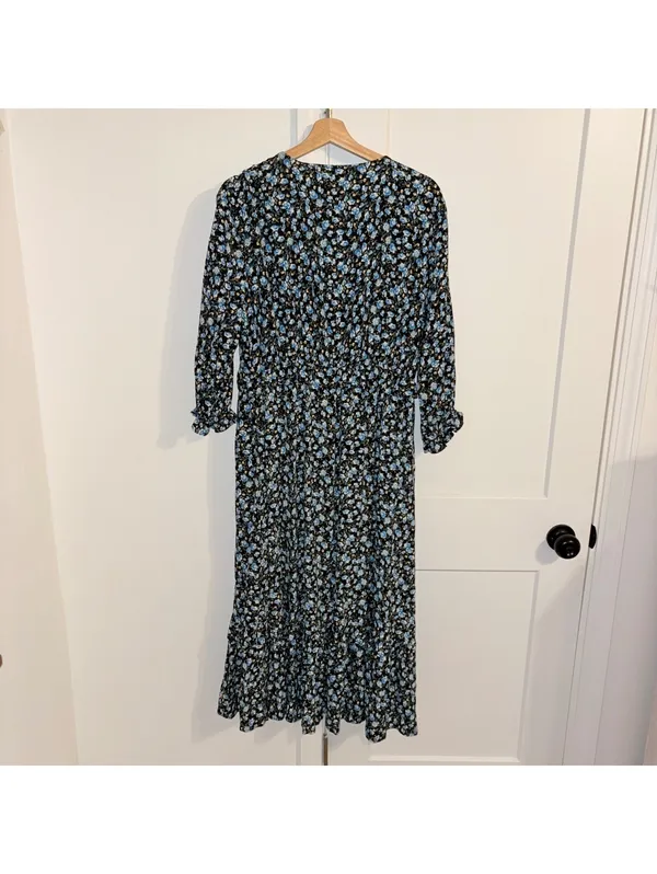Zara NWT $70 Woman’s XL floral Ruffle hem midi dress flowered Open Neck - Image 6
