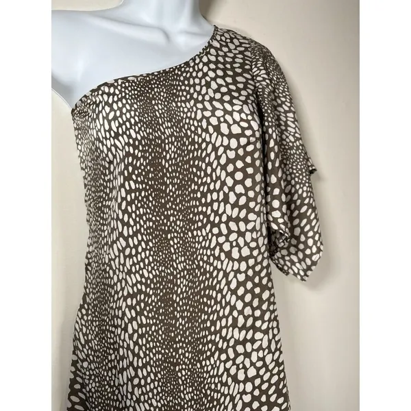 One‎ Shoulder Animal Print Mini Dress Brown White Quiet Luxury Old Money Size XS - Image 2