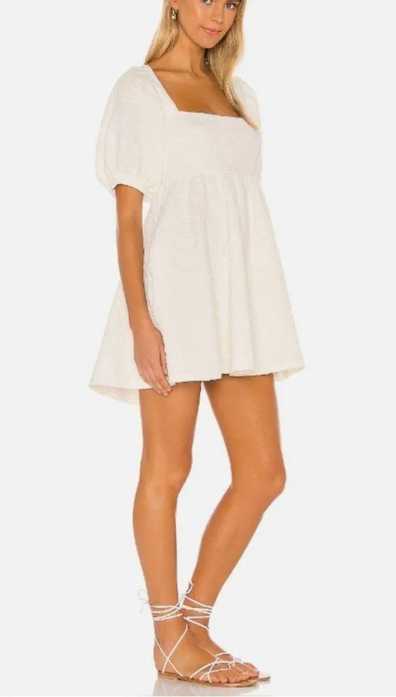 FREE PEOPLE Violet Puff Sleeve Tie Back Babydoll Mini Dress in White Size M (?) - Image 15