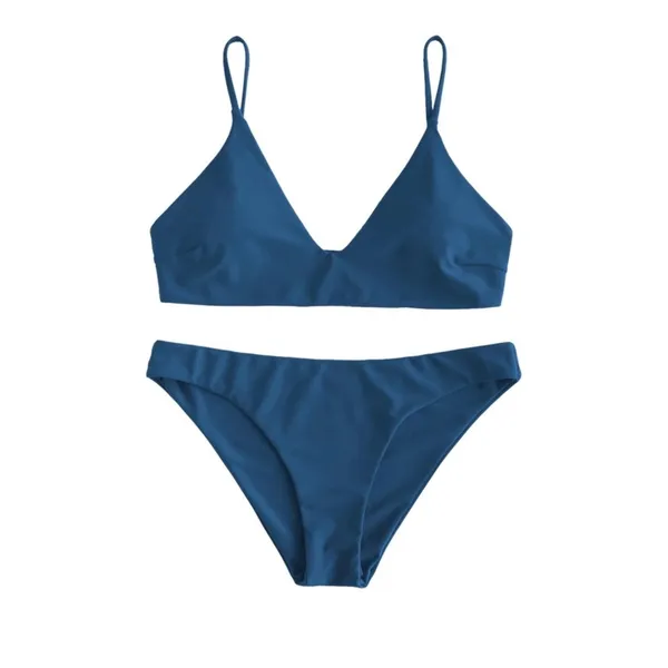 NWT Zaful Bikini Set Peacock‎ Blue Triangle Top High Cut Bottom Small - Image 2