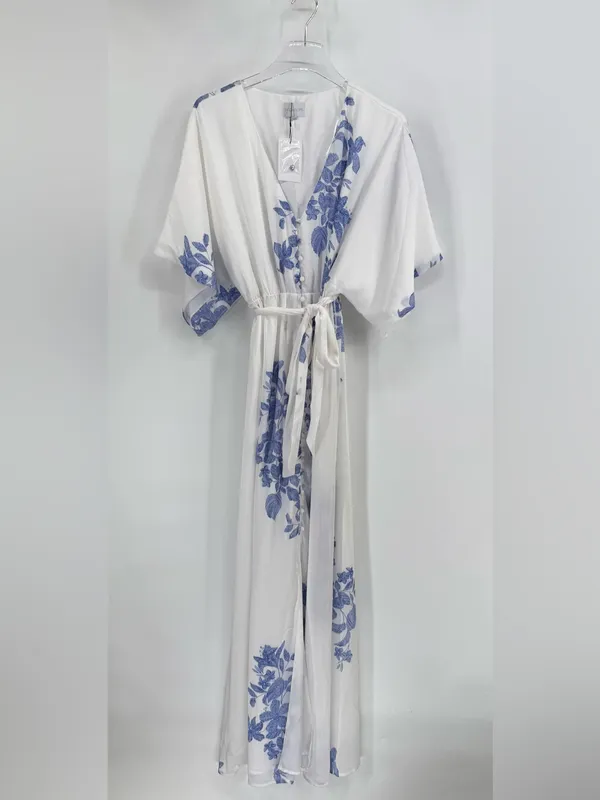 Sugar lips white maxi dress with blue floral print size large NWT - Image 2