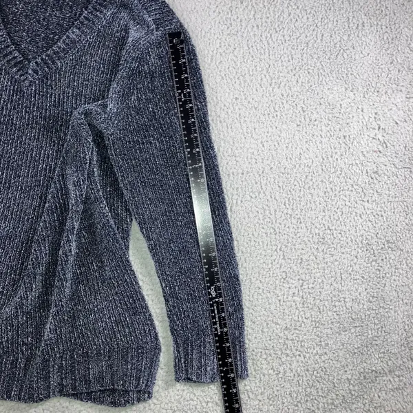 ORVIS‎ V Neck Chenille Knit Sweater Women XL Blue Marled Long Sleeve Cozy Casual - Image 4