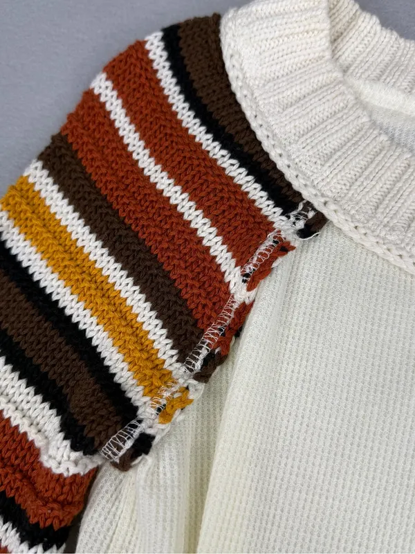 Altar’d State Waffle Knit Boho Thermal Top Striped Bell Sleeve Women’s S - Image 2