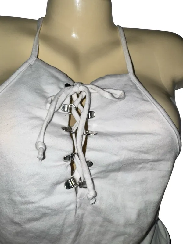 Cotton Ambiance White Lace-Up Halter Camisole - Image 2