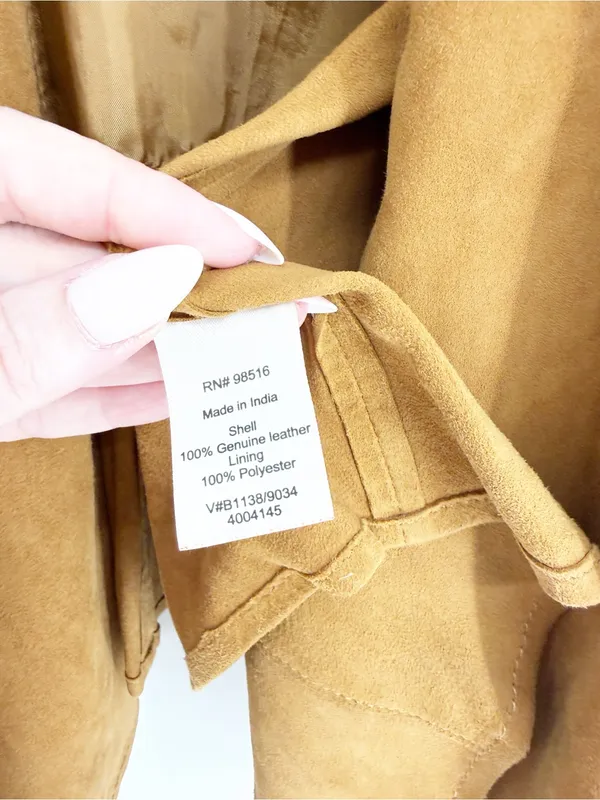 Coldwater Creek 100% Leather‎ Open Front Jacket Women's S Tan Western Boho - Image 9