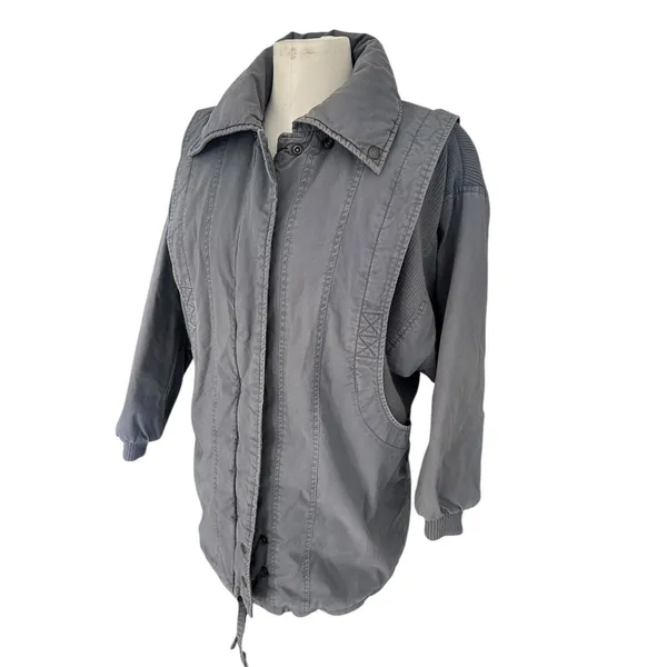 Vintage 80s Quilted Puffer Coat Mixed Media Gray Blue size S Pan Asia Grunge - Image 11