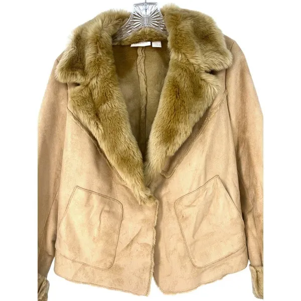 Chico’s | S | Shearling Jacket Faux Suede Faux Fur Camel Coat Moto Women's 4 - Image 3