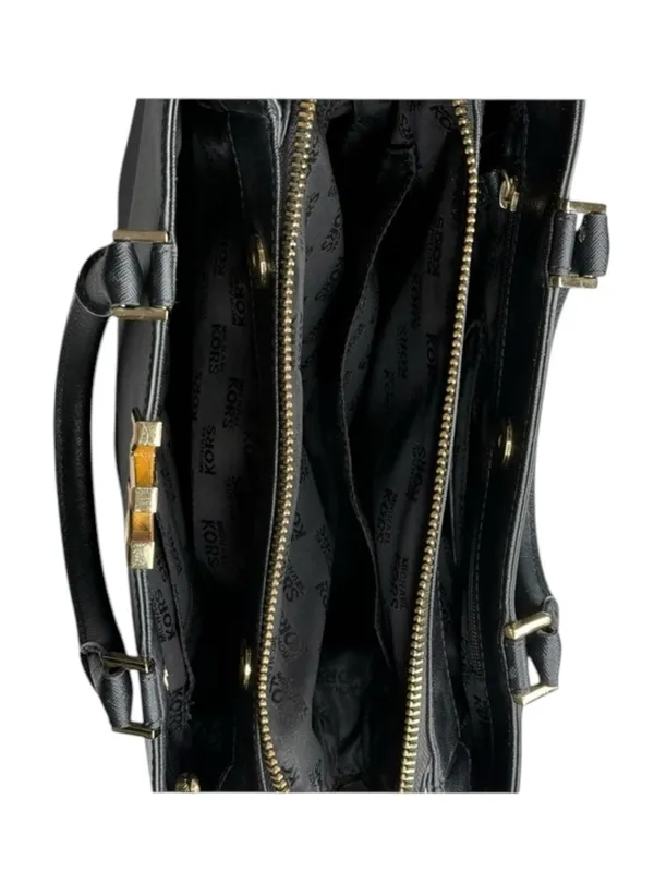 Michael Kors ✿ Florence Medium Saffiano Leather Satchel Handbag ✿ Black Gold MK - Image 9