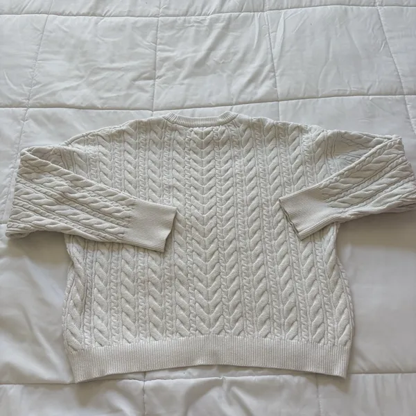 Womens Large‎ White Cable Knit Sweater Feminine Dainty Romantic Coquette Whimsy - Image 6