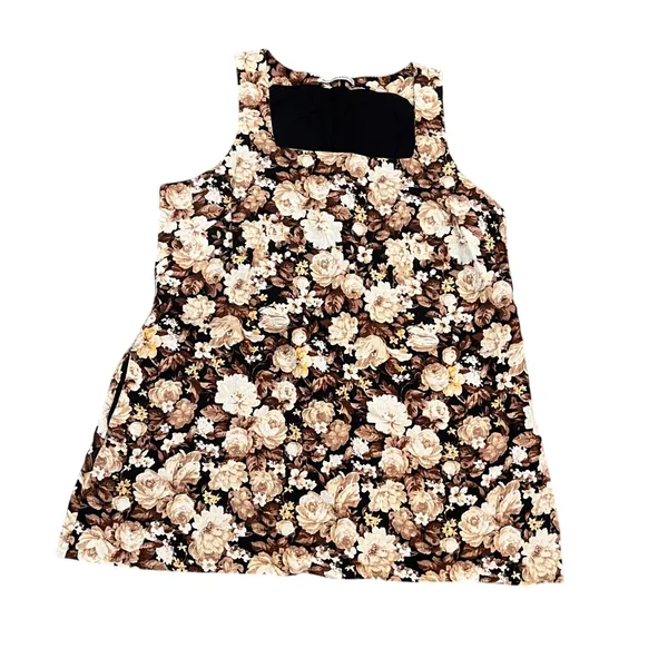 Abercrombie & Fitch Floral Linen Blend‎ Square Neck Mini Shift Dress Brown XXLP - Image 2