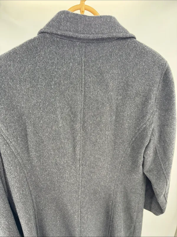 Anne Klein black dark Charcoal Gray Tailored Trench car Coat 100% wool winter - Image 9