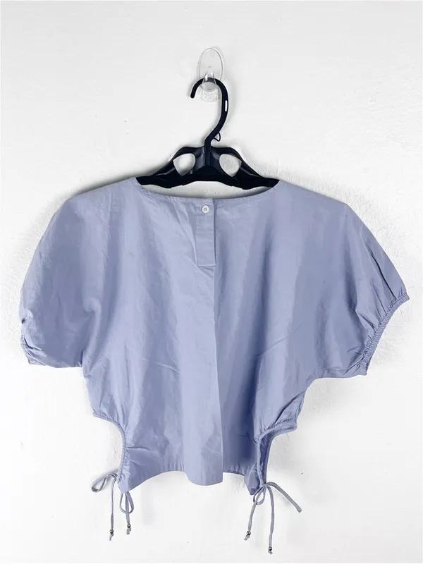 MADEWELL Distant Peri Puff Sleeves Poplin Cutout Crop Top Medium Preppy Casual - Image 2