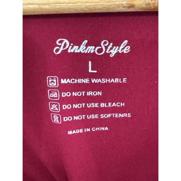 PinkmStyle Wine Red Mesh Long Sleeve Square Neck Bodysuit Size L - Image 5