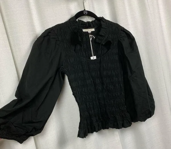 Love The Label Anthropologie Black Smocked Puff Sleeve Blouse Sz.S NWT - Image 8