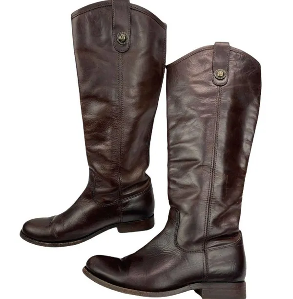 Frye Dark Brown Leather Melissa Western Tall Riding Boots Size 5.5 Style 77167 - Image 4