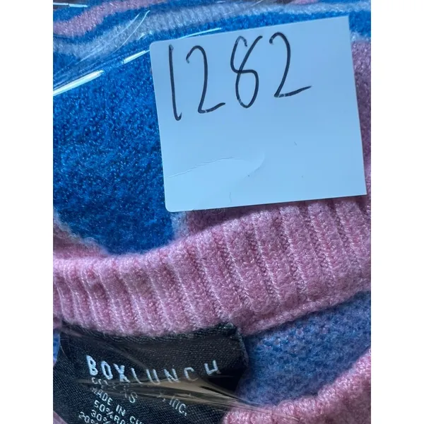 BoxLunch Kirby Nintendo Blue Pink Star Cloud Knit Sweater Women's XS Video Game - Image 6