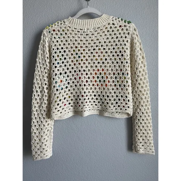 Luna Ivy Crochet Sweater Crop Granny Knit Top Cottagecore Boho Patchwork Small - Image 3