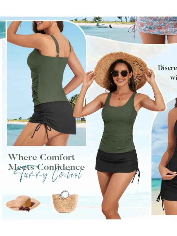 B2prity Tankini Swimsuit Tummy Control Two Piece Bathing Suit Skirt Yellow SMALL - Image 5