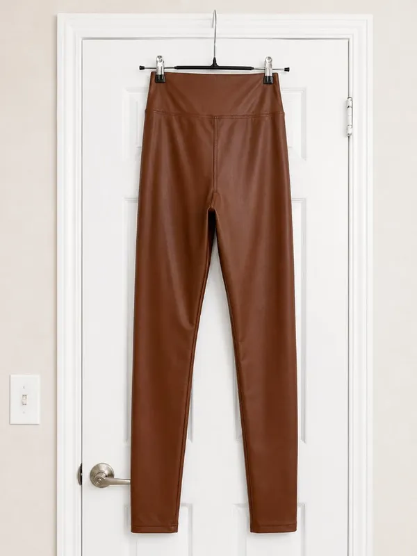 NWT Aerie OFFLINE Real Luxe Faux Leather Leggings Brown High Rise Leather Medium - Image 3