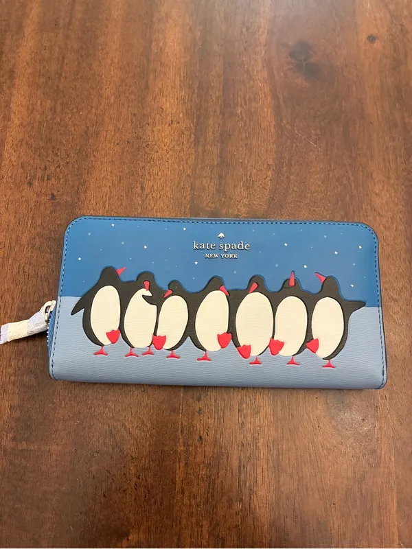 Kate Spade Arctic Friends Penguin Wallet Large Continental Blue Zipper New NWT - Image 2