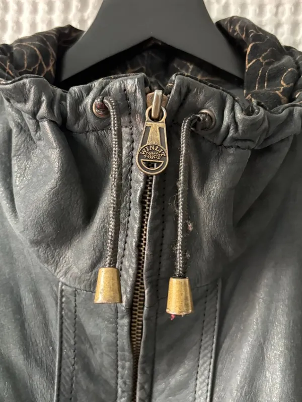 Vintage Winlit patchwork black gray gold women's leather bomber jacket size med - Image 6