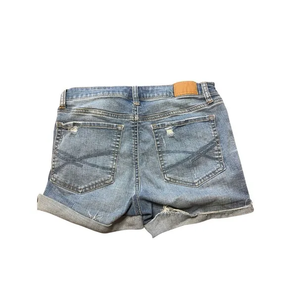 Aeropostale High Waisted Midi Blue Denim Jean Shorts Cuffed Size 6 Distressed - Image 2