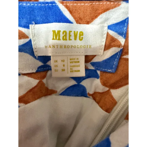 Maeve Ophelia Mini Dress Geometric Print Smocked Anthropologie Size 6‎ - Image 8