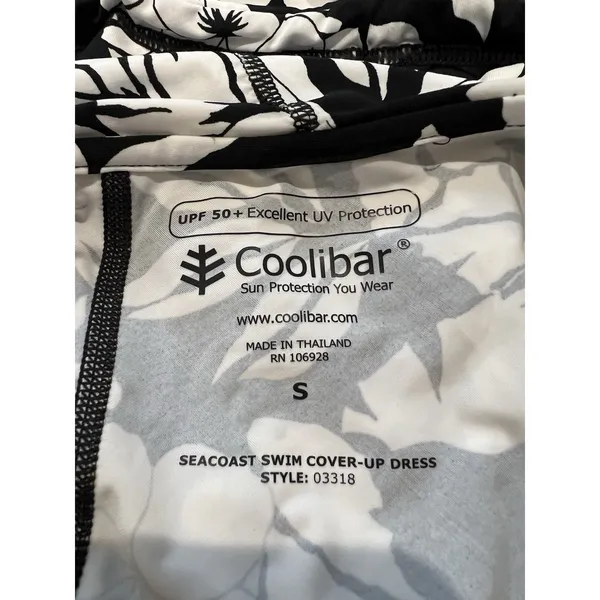 Coolibar Seacoast Swim Coverup Dress UPF 50 Floral Black & White Hooded Beach - Image 3