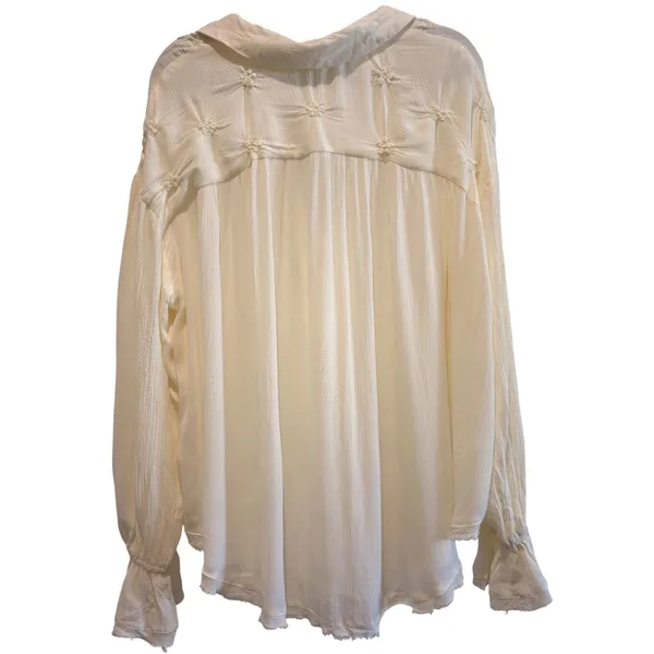 Free People NWT $98 Olivia Ivory Peasant Blouse Button Down V-Neck L - Image 2