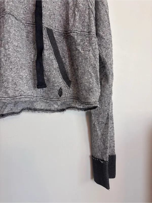 Free People FP Movement Gray Lightweight Cropped Hoodie with Drawstring - Image 3