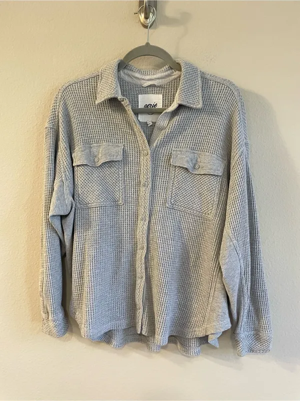 Aerie Medium Heather Gray LumberJane Waffle Shirt Oversized Shacket Size XS - Image 3