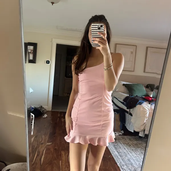 Lucy in the Sky Pink One Shoulder Ruffle Mini Dress - Image 8