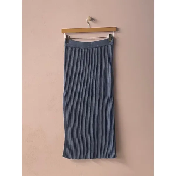 Dusty Blue Ribbed Knit Sweater Crop Top & Skirt Set Size S EUC - Image 11