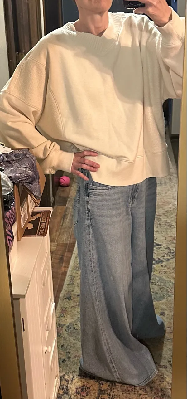 American Eagle Aerie Ivory Pullover Sweater Knit Cotton V Neck Women's Size L - Image 8