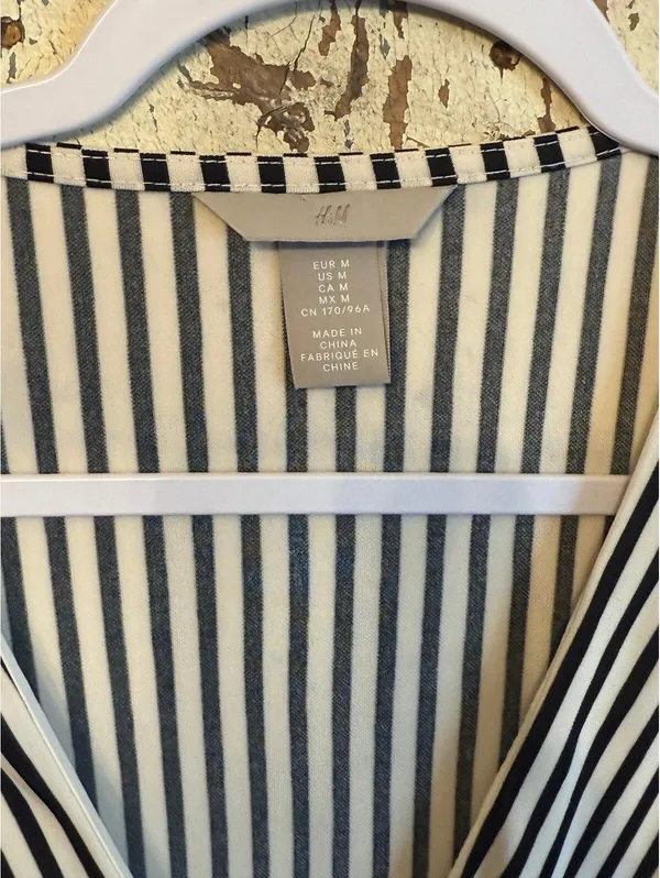 H&M Long Sleeve Striped Black White Women's Dress, size Medium - Image 6