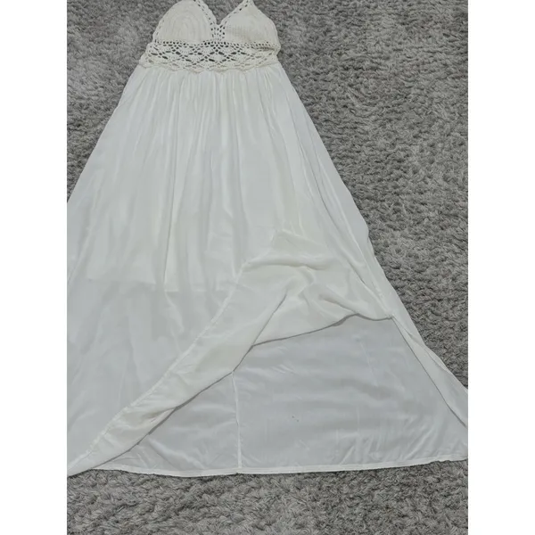 Lilbetter Womens Ivory Crochet Halter Maxi Dress Boho Beach Resort Vacation S - Image 7