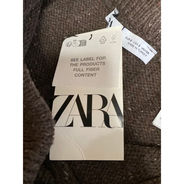 NEW Zara Women's Brown Wool High Rise Knit Wide Leg Baggy Trousers Pants Size S - Image 5