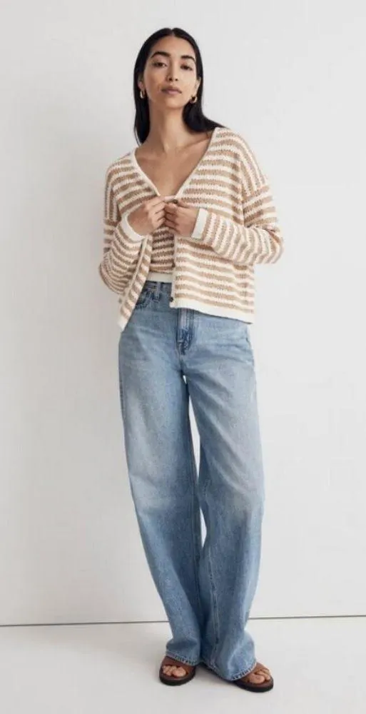 💕MADEWELL💕 Open Stitch Cardigan Sweater + Tank Set Stiped Earthen Sand Medium - Image 3