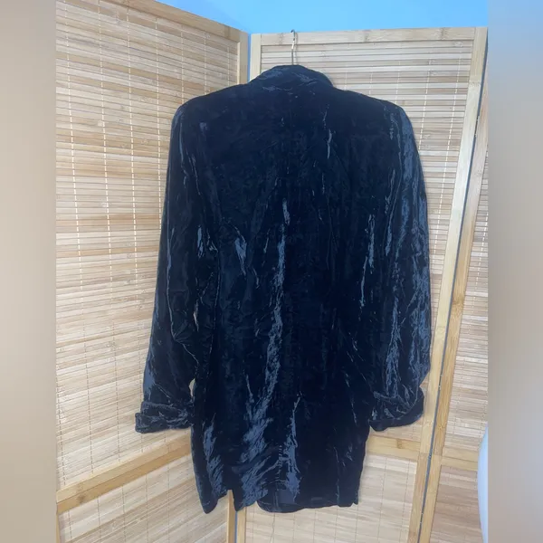 Vintage black crushed velvet one button blazer jacket woman’s large - Image 5