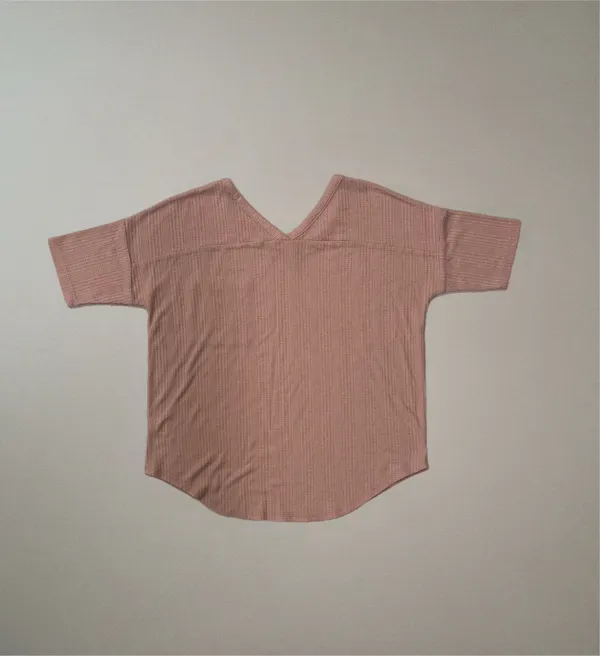 👚 Pink Rose Short Sleeve Waffle Knit Top w/ Pocket - Image 4