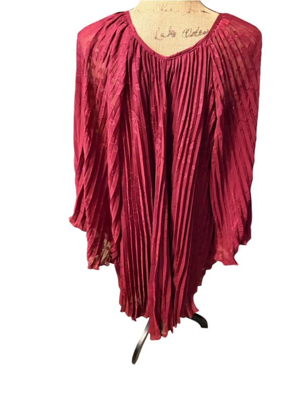 Anthropologie Toulon Pleated Mini Dress Burgundy/Plum Women's Size L (23” PTP) - Image 6