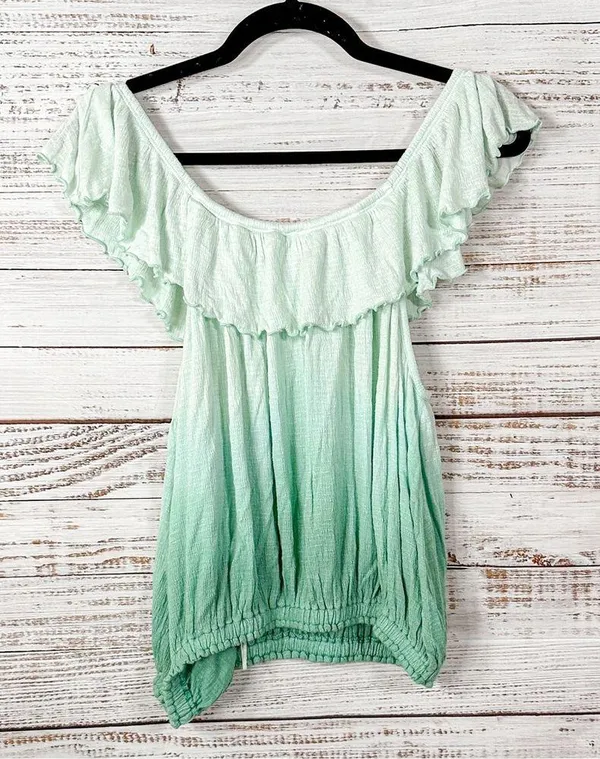Free People Cora Lee Green and White Off the Shoulder Ombré Top, EUC, Medium - Image 10