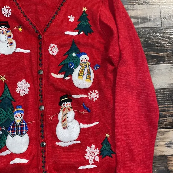 Arriviste cotton blend Ugly Christmas cardigan sweater size large - Image 3