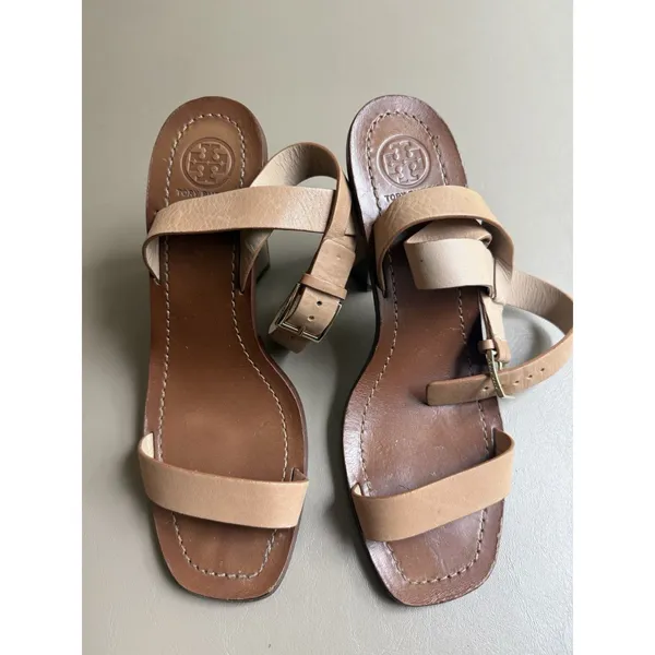 Women’s Designer Tory Burch Bleecker Leather Block Heel Sandals Strap Size 8 - Image 3