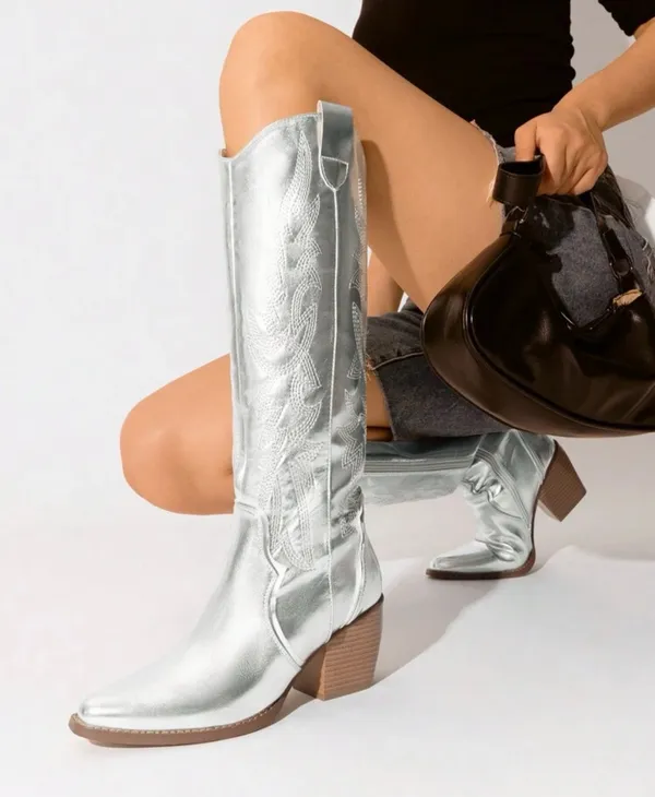 Silver Metallic Cowgirl Boots - Image 2