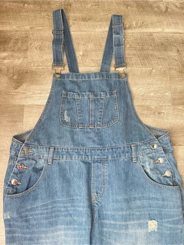 City Chic Mid Wash Distressed Denim Overalls Sz S/16 New without tags - Image 4