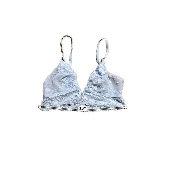 Aerie Light Blue Floral Lace Bralette V-Neck Mesh Adjustable Straps‎ Small - Image 3